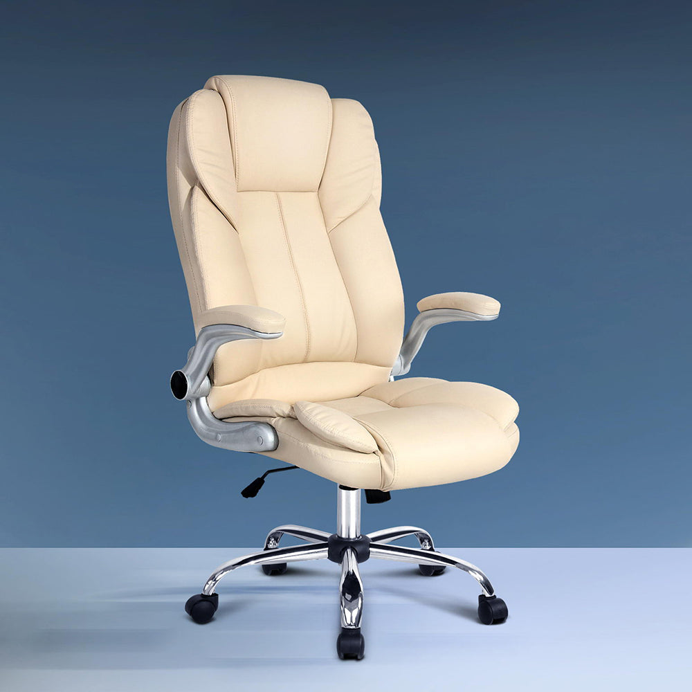 PU Leather Executive Office Desk Chair - Beige