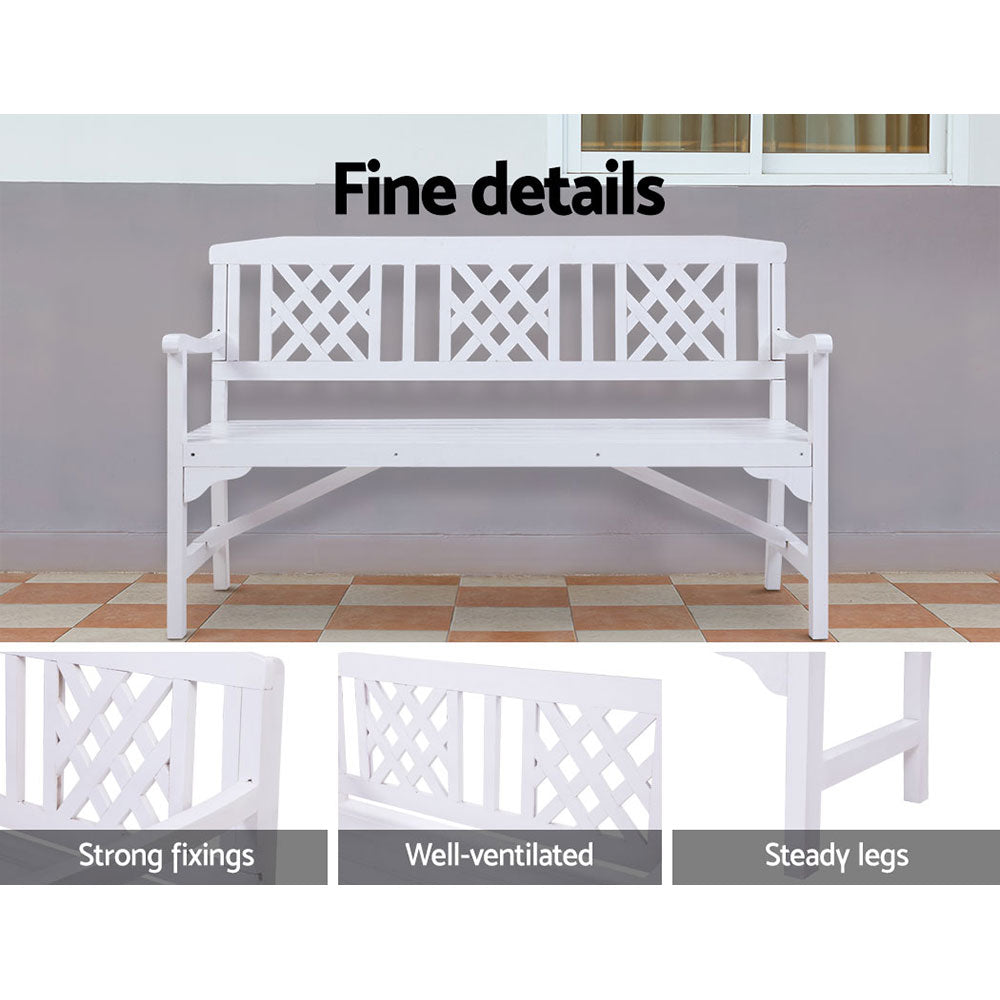 Wooden Garden Bench 3 Seat Patio Furniture Timber Outdoor Lounge Chair White