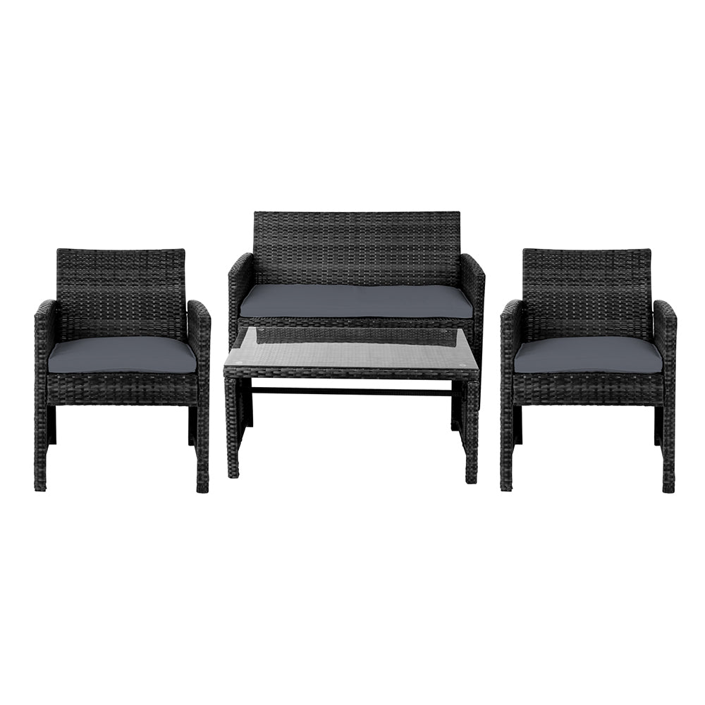 Set of 4 Outdoor Wicker Chairs & Table - Black