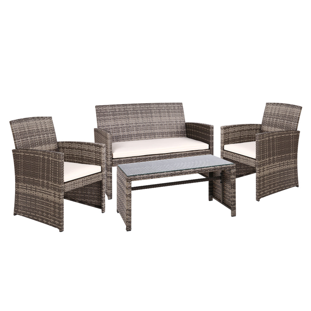 Set of 4 Outdoor Wicker Chairs & Table - Grey