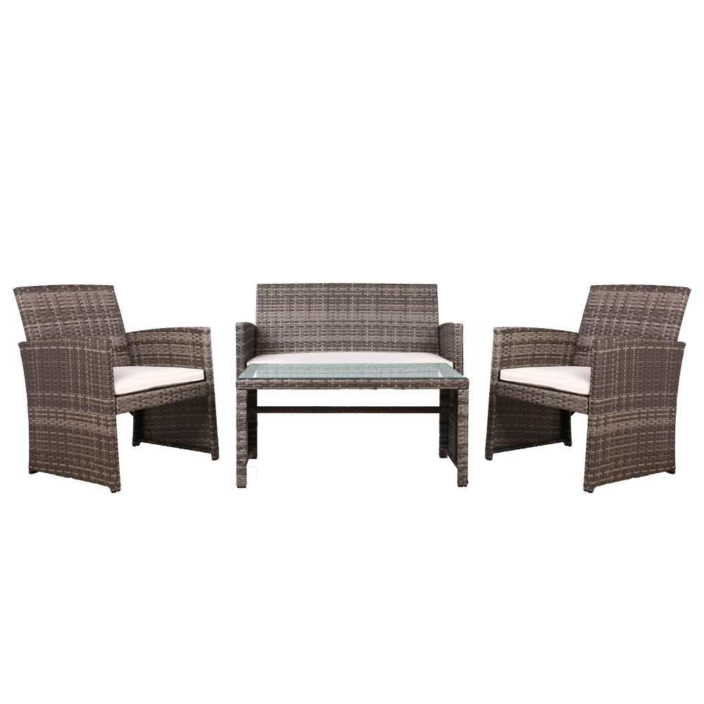 Set of 4 Outdoor Wicker Chairs & Table - Grey