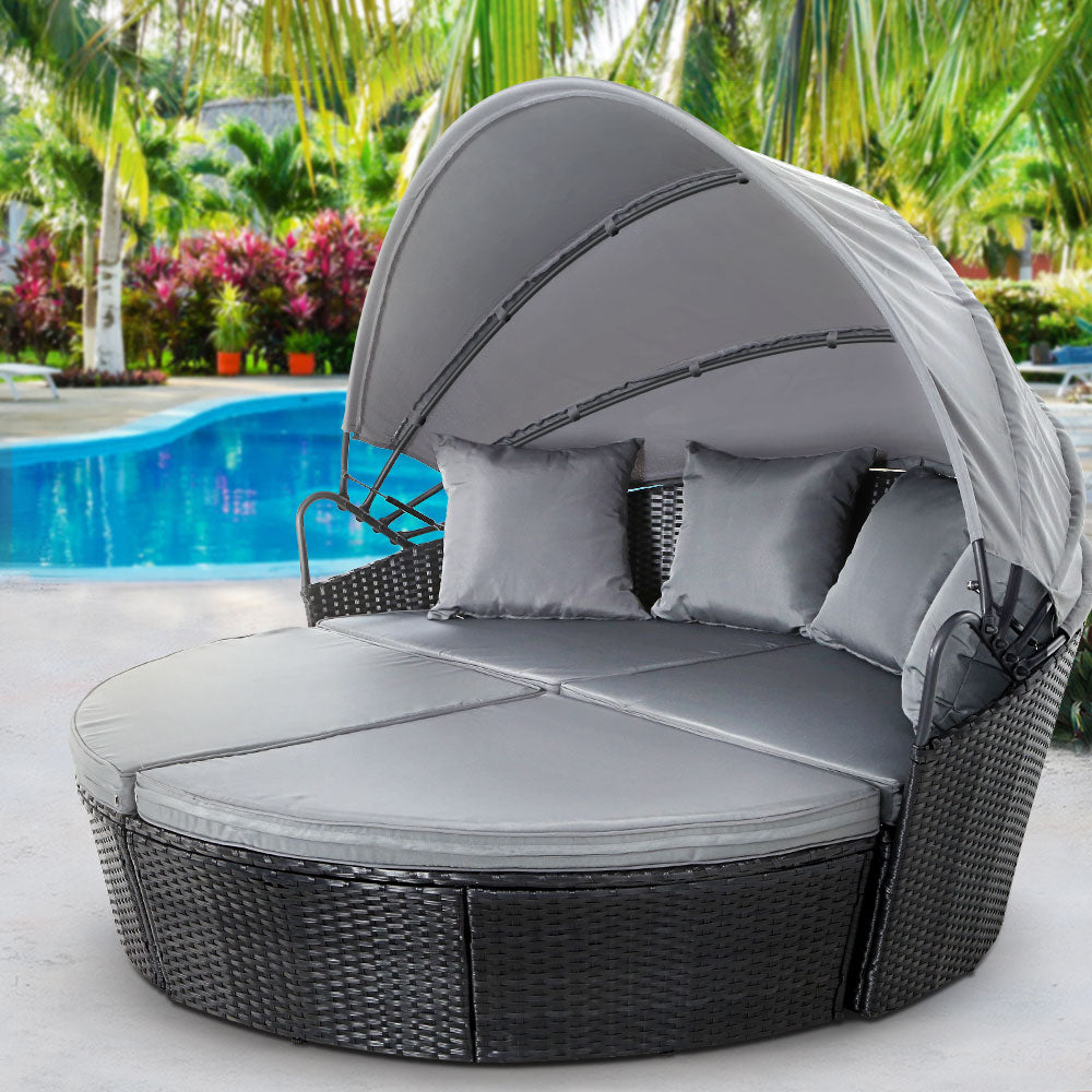 Outdoor Lounge Setting Patio Furniture Sofa Wicker Garden Rattan Set Day Bed Black
