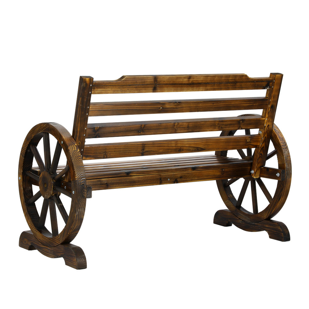 Wooden Wagon Wheel Bench - Brown