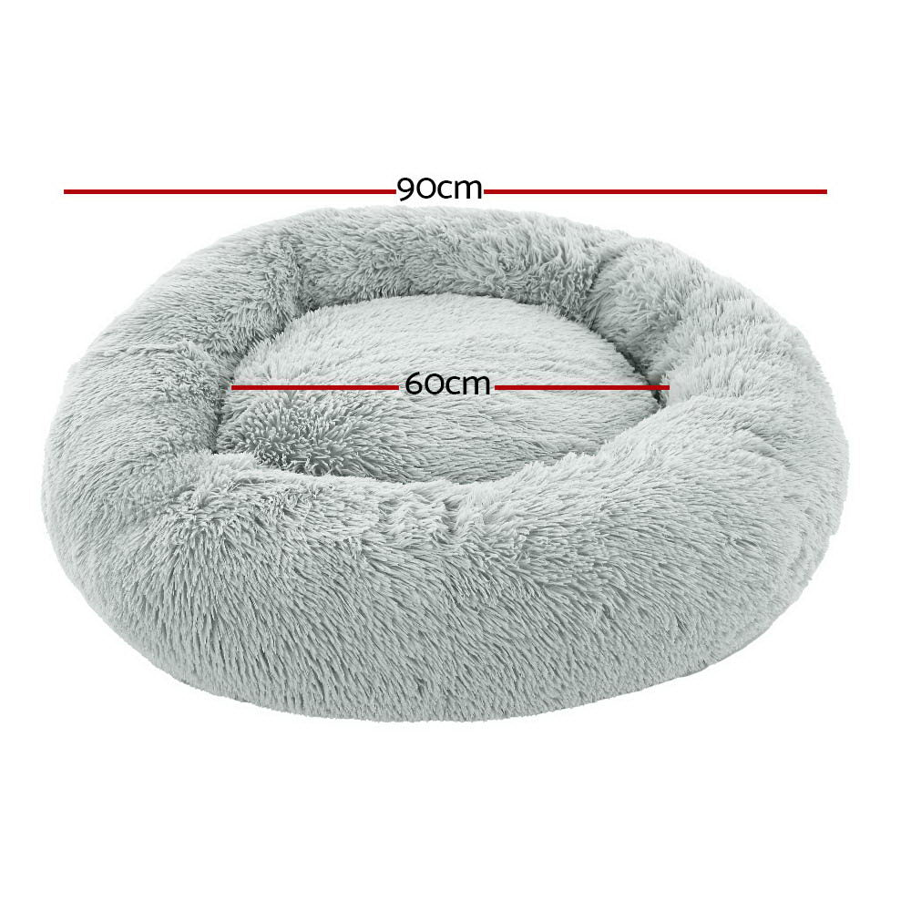 Pet Bed Dog Cat Calming Bed Large 90cm Light Grey Sleeping Comfy Cave Washable