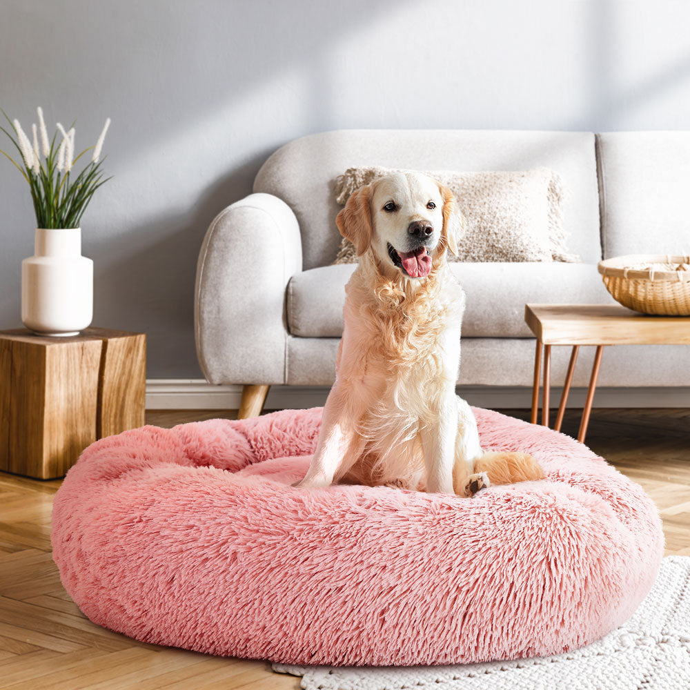 Pet Bed Dog Cat Calming Bed Large 90cm Pink Sleeping Comfy Cave Washable