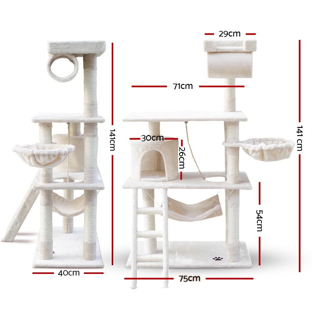 Cat Tree 141cm Trees Scratching Post Scratcher Tower Condo House Furniture Wood Beige