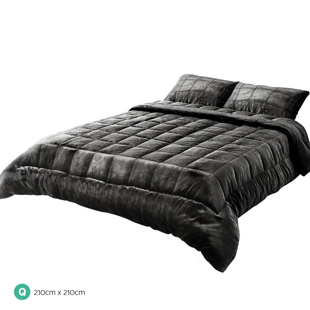 Bedding Faux Mink Quilt Comforter Throw Blanket Doona Charcoal Queen