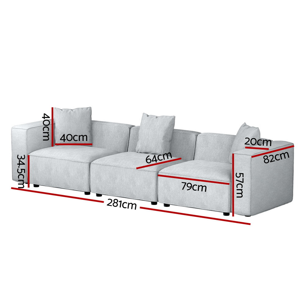 Modular Sofa Chaise Set 3-Seater Grey Fast shipping On sale