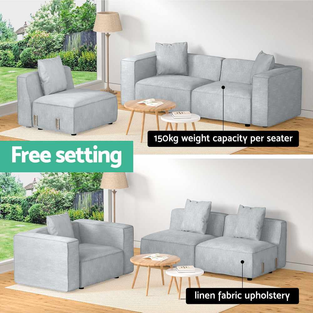 Modular Sofa Chaise Set 3-Seater Grey Fast shipping On sale