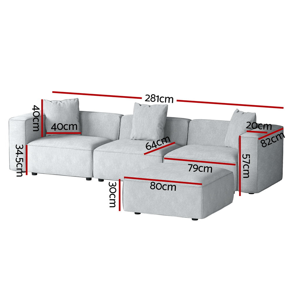 Modular Sofa Chaise Set 4-Seater Grey Fast shipping On sale