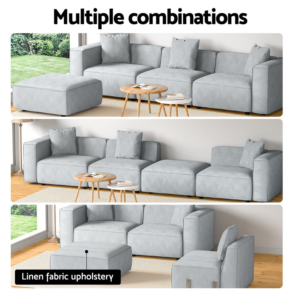 Modular Sofa Chaise Set 4-Seater Grey Fast shipping On sale