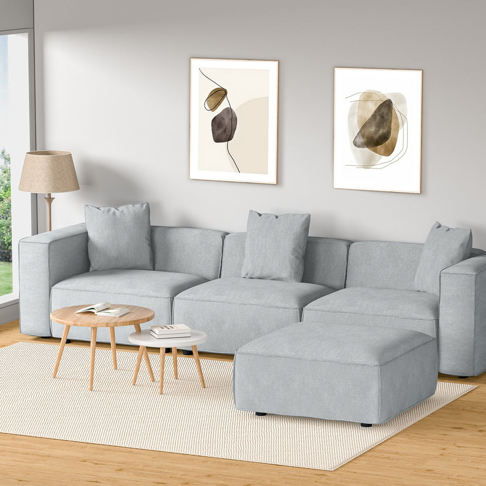 Modular Sofa Chaise Set 4-Seater Grey Fast shipping On sale