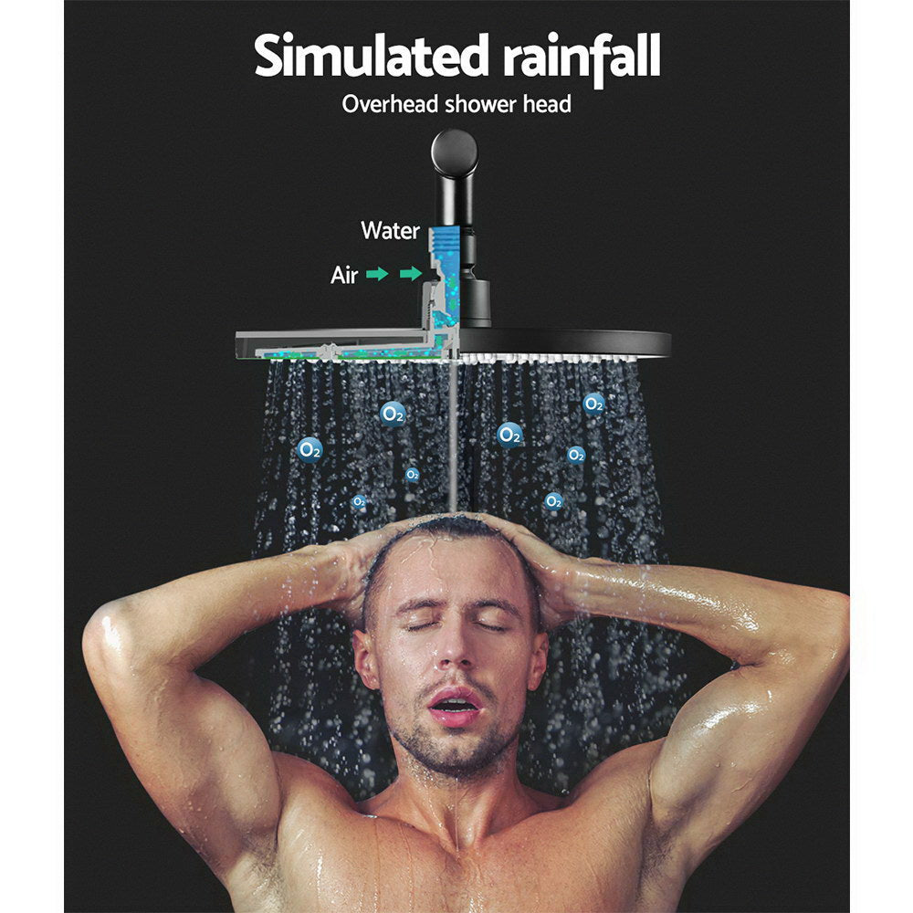 WELS 9'' Rain Shower Head Taps Round Handheld High Pressure Wall Black
