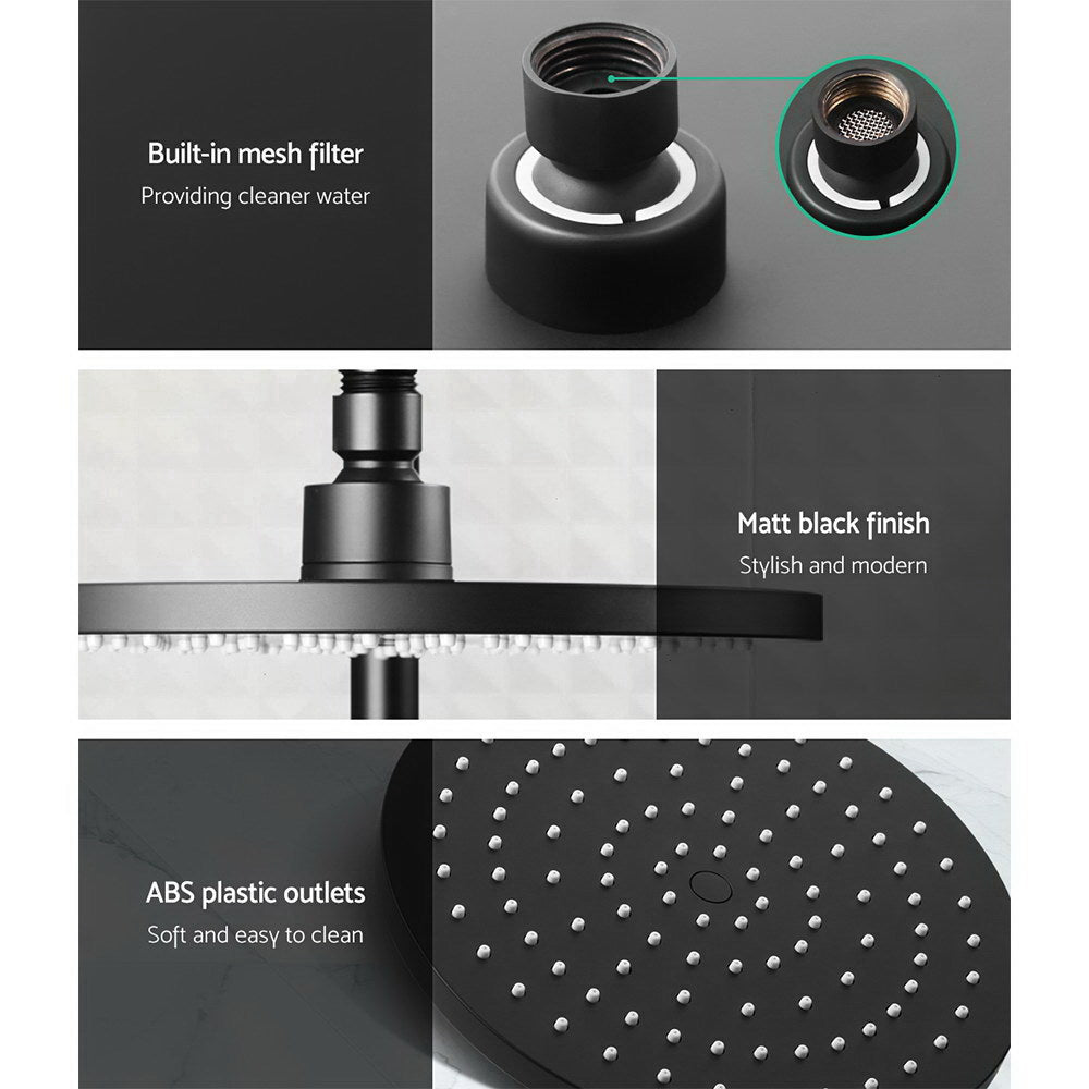 WELS 9'' Rain Shower Head Taps Round Handheld High Pressure Wall Black
