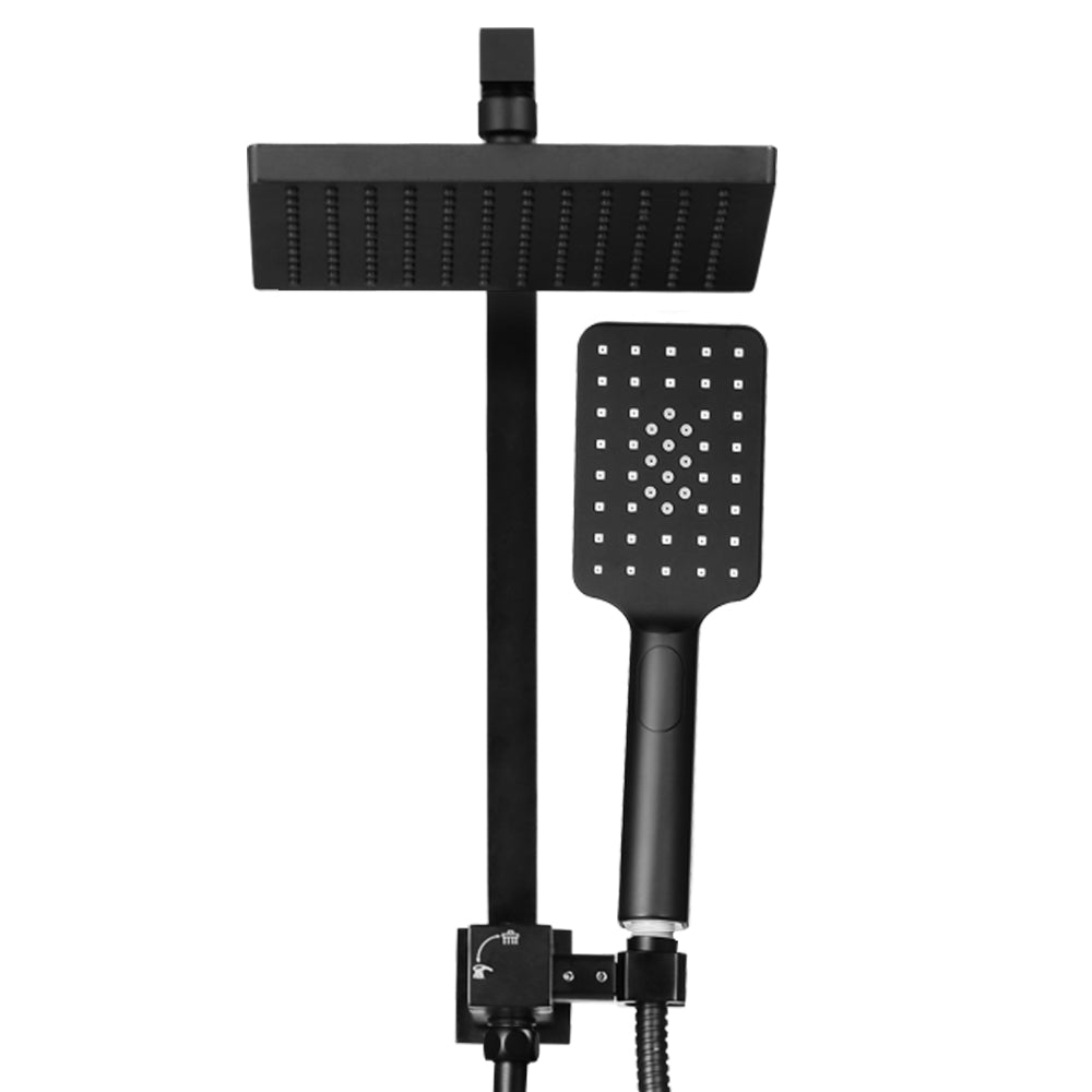 WELS 8'' Rain Shower Head Set Square Handheld High Pressure Wall Black