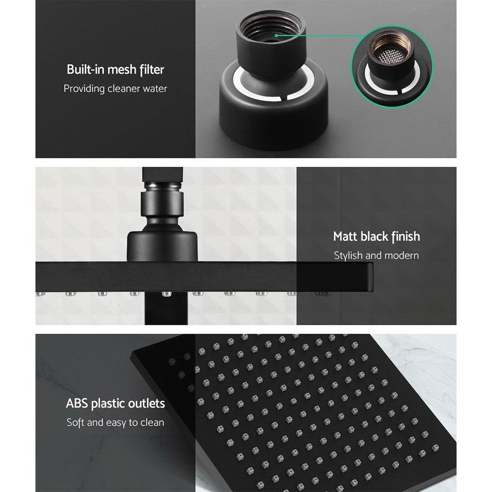 WELS 8'' Rain Shower Head Mixer Square Handheld High Pressure Wall Black