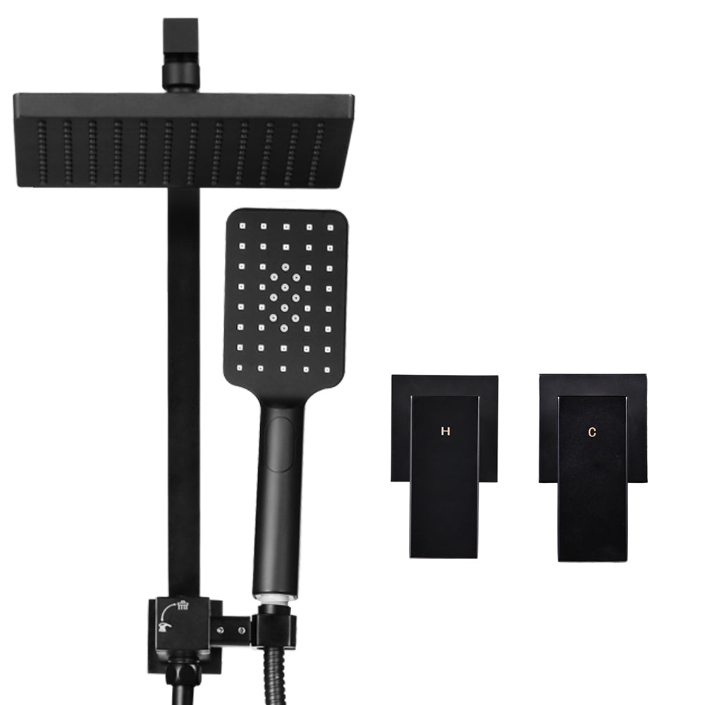 WELS 8'' Rain Shower Head Taps Square Handheld High Pressure Wall Black