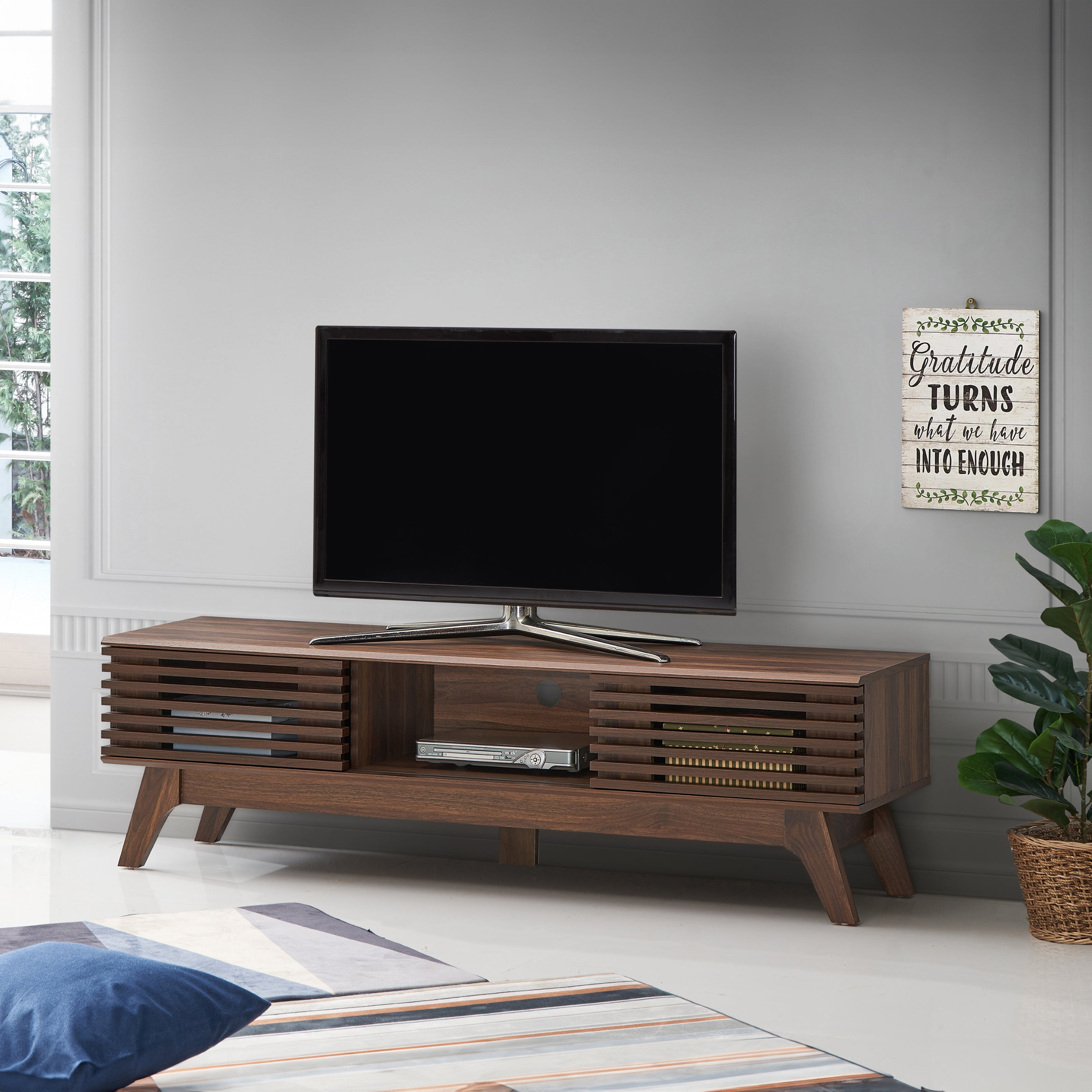 Camille Wooden Lowline Entertainment Unit TV Stand 150cm - Walnut Fast shipping On sale