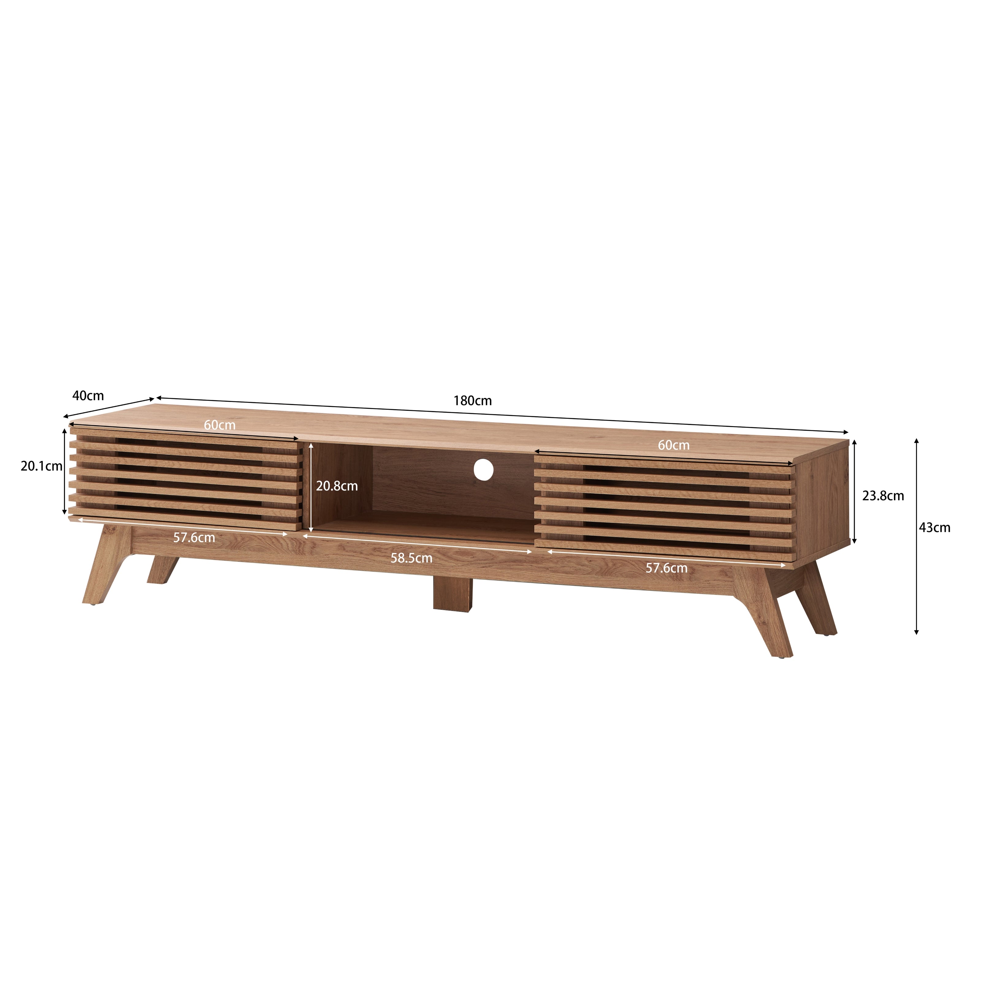 Camille Wooden Lowline Entertainment Unit TV Stand 180cm W/ 2-Doors - Oak Fast shipping On sale