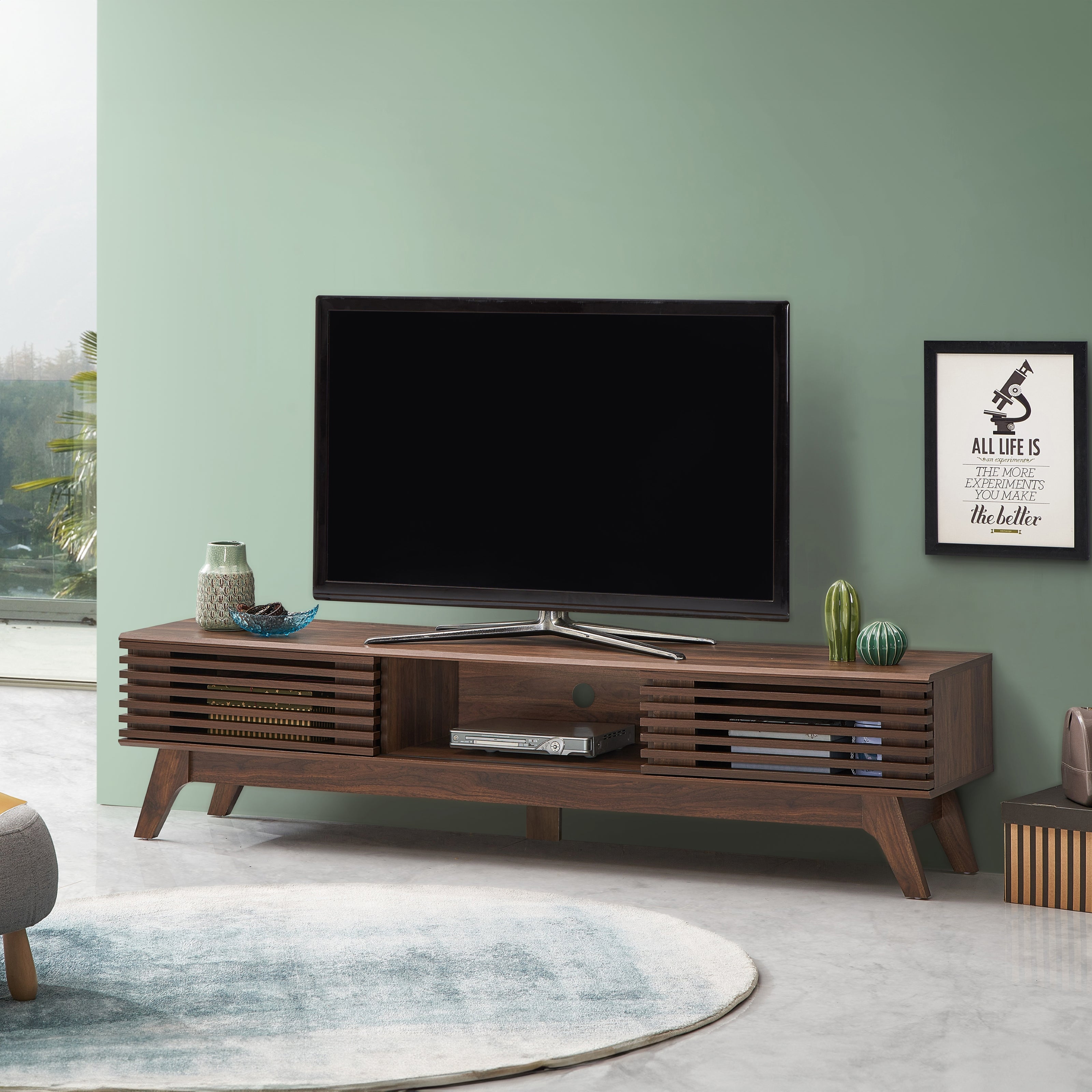 Camille Wooden Lowline Entertainment Unit TV Stand 180cm W/ 2-Doors - Walnut Fast shipping On sale