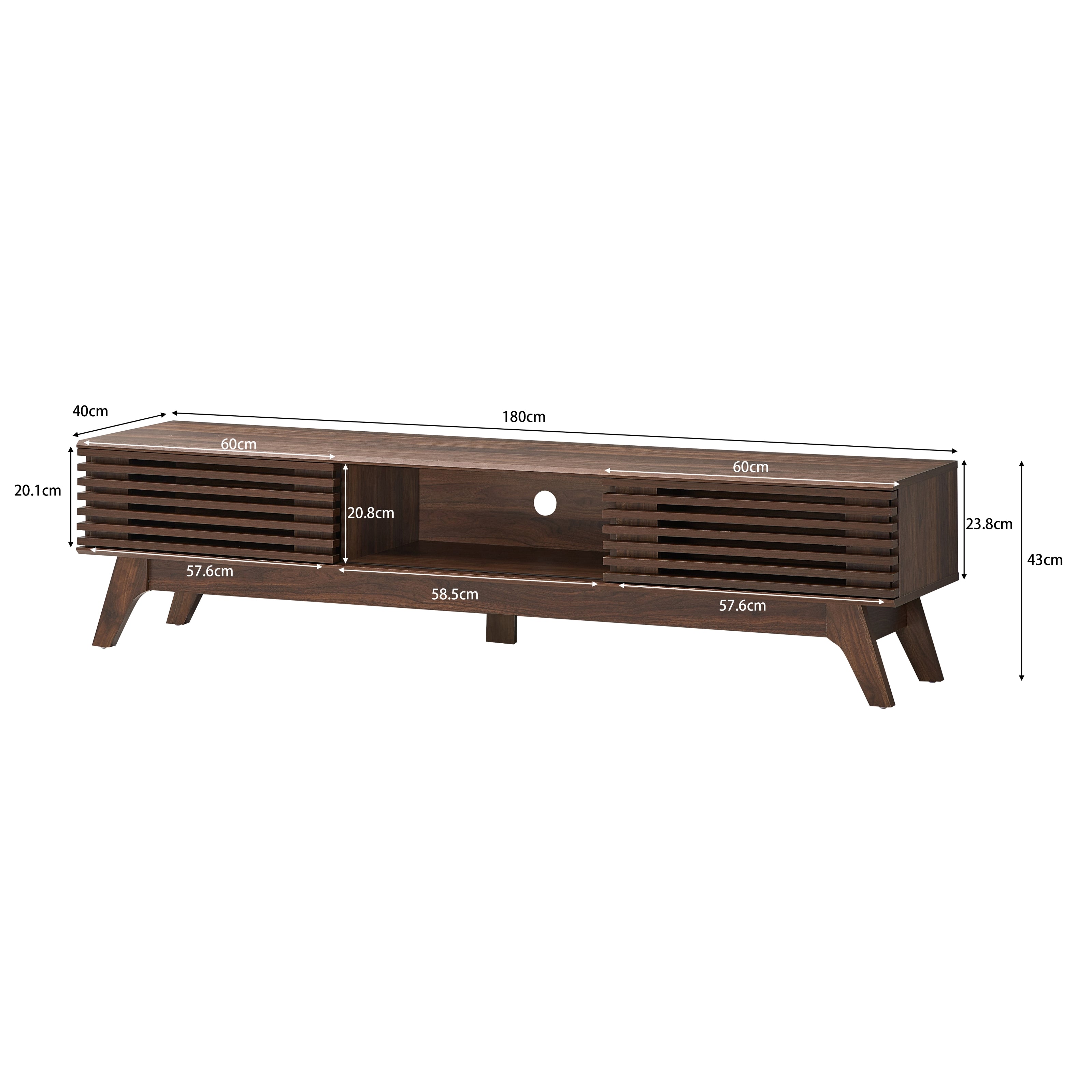 Camille Wooden Lowline Entertainment Unit TV Stand 180cm W/ 2-Doors - Walnut Fast shipping On sale