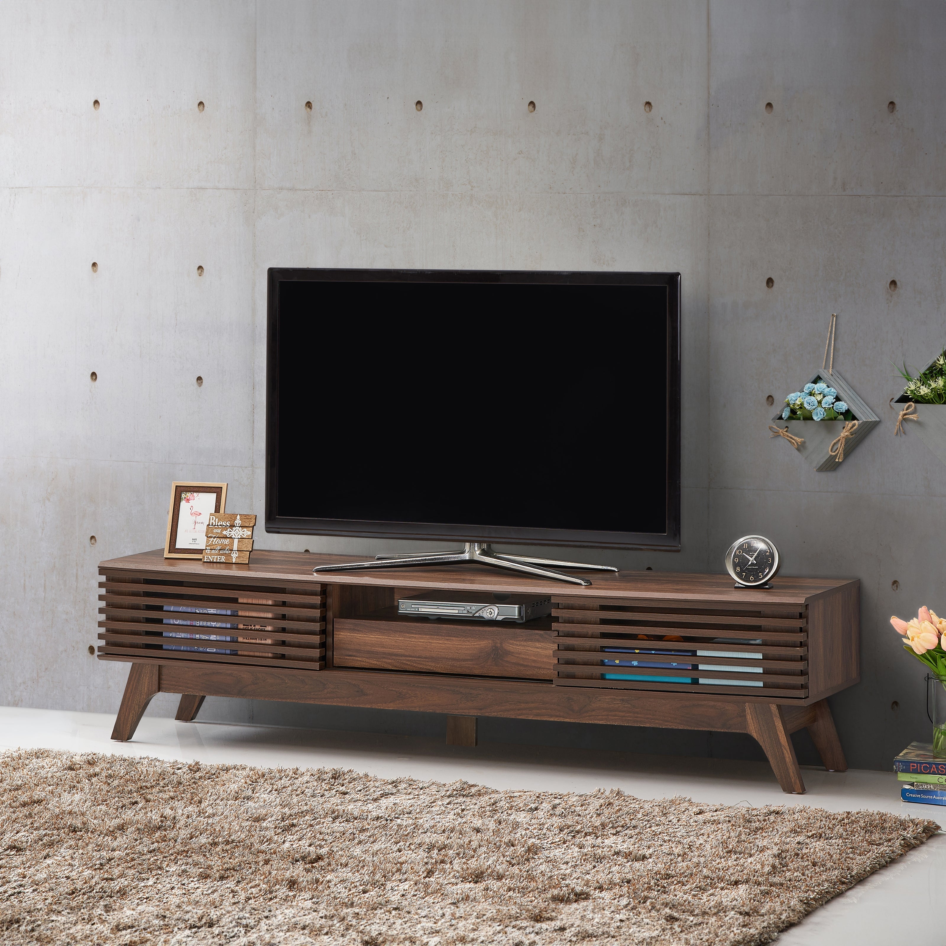 Camille Wooden Entertainment Unit TV Stand 180cm W/ 2-Doors 1-Drawer - Walnut Fast shipping On sale