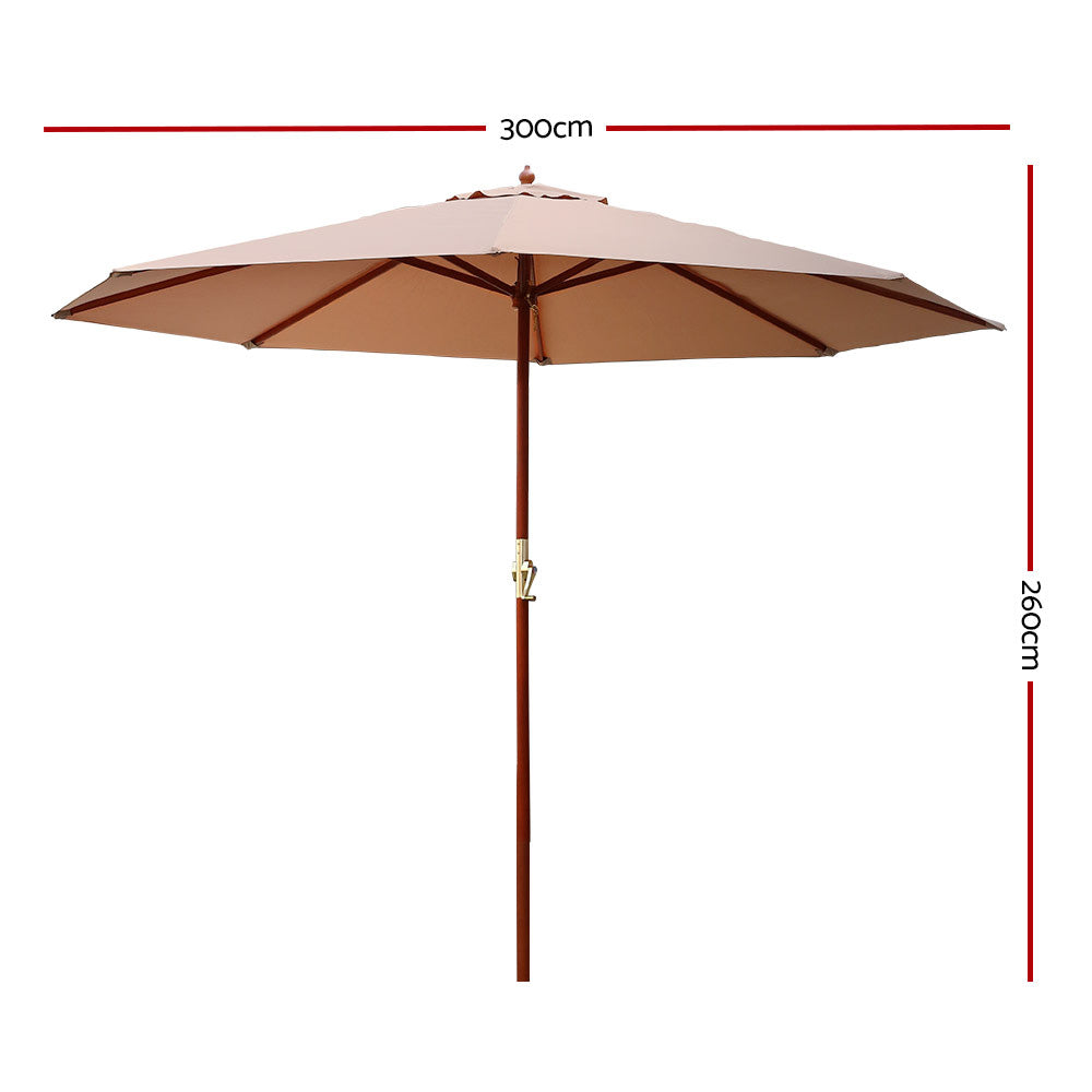 3M Outdoor Pole Umbrella Cantilever Stand Garden Umbrellas Patio Beige
