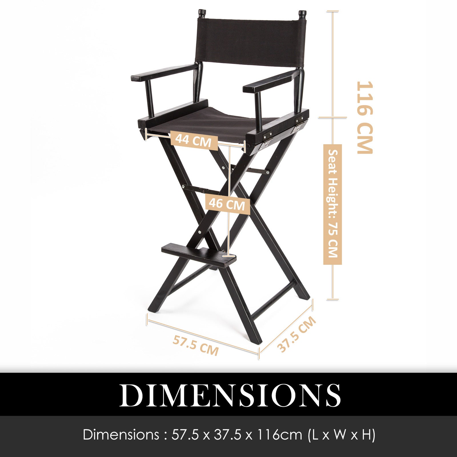 La Bella Black Folding Tall Chair DARK HUMOR Movie Director 75cm
