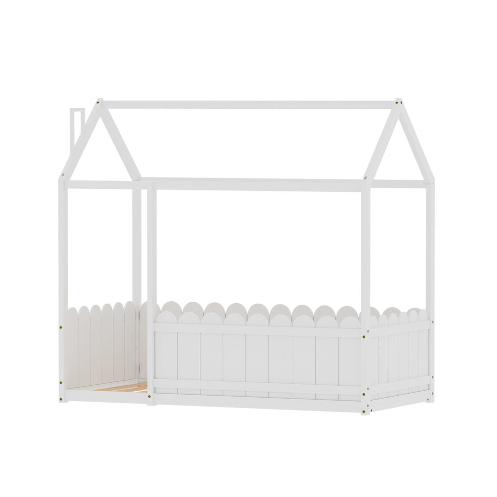 Bed Frame Wooden Kids House Single White KORI Fast shipping On sale