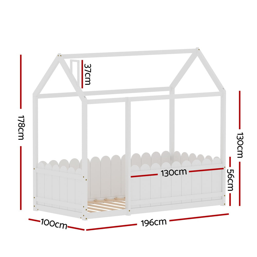 Bed Frame Wooden Kids House Single White KORI Fast shipping On sale