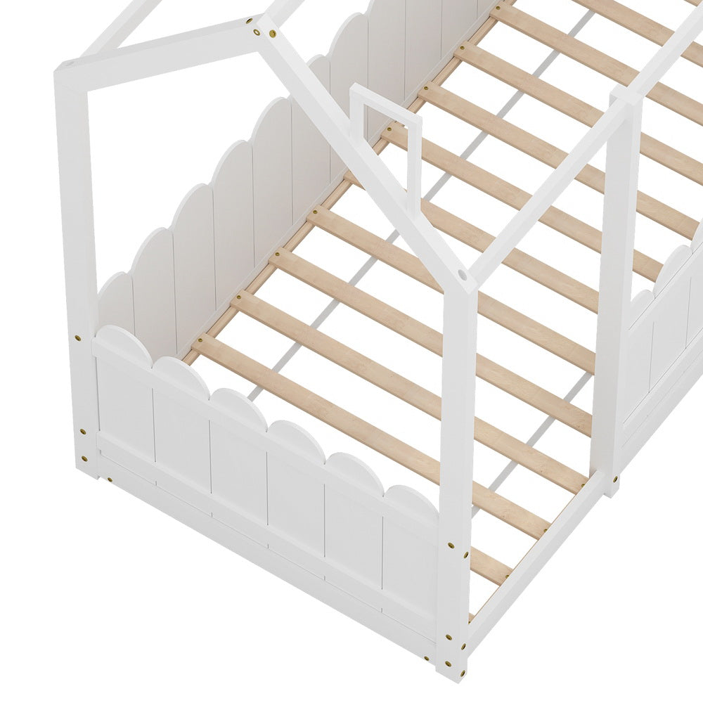 Bed Frame Wooden Kids House Single White KORI Fast shipping On sale