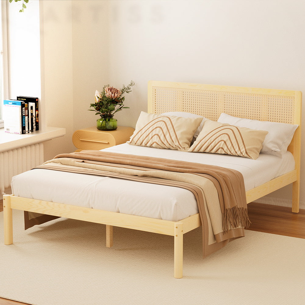 Bed Frame Double Size Rattan Wooden RITA Fast shipping On sale