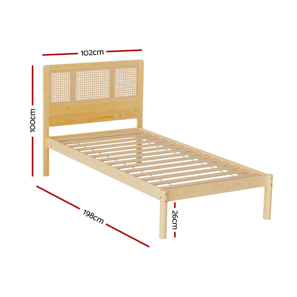 Bed Frame Single Size Rattan Wooden RITA Fast shipping On sale