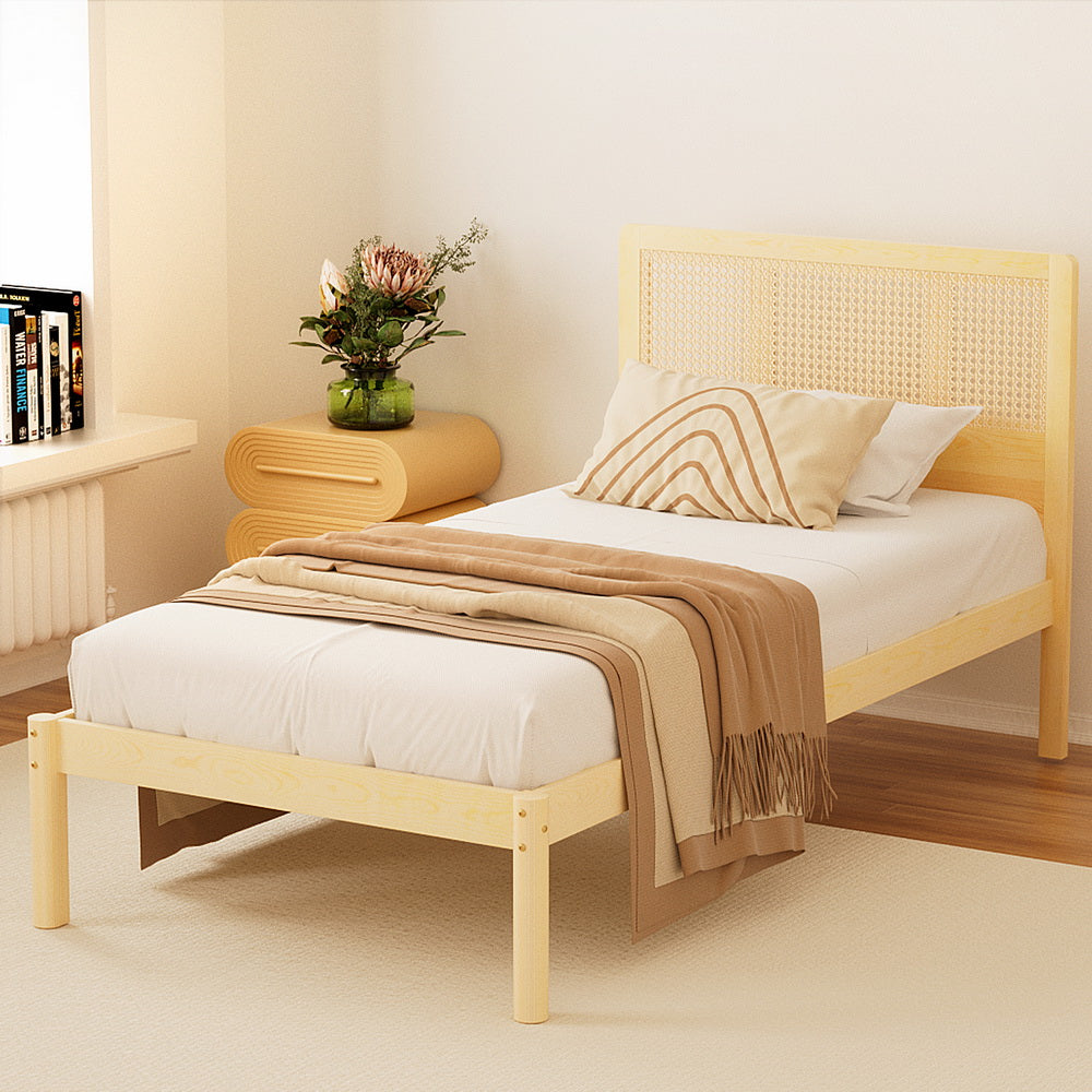 Bed Frame Single Size Rattan Wooden RITA Fast shipping On sale