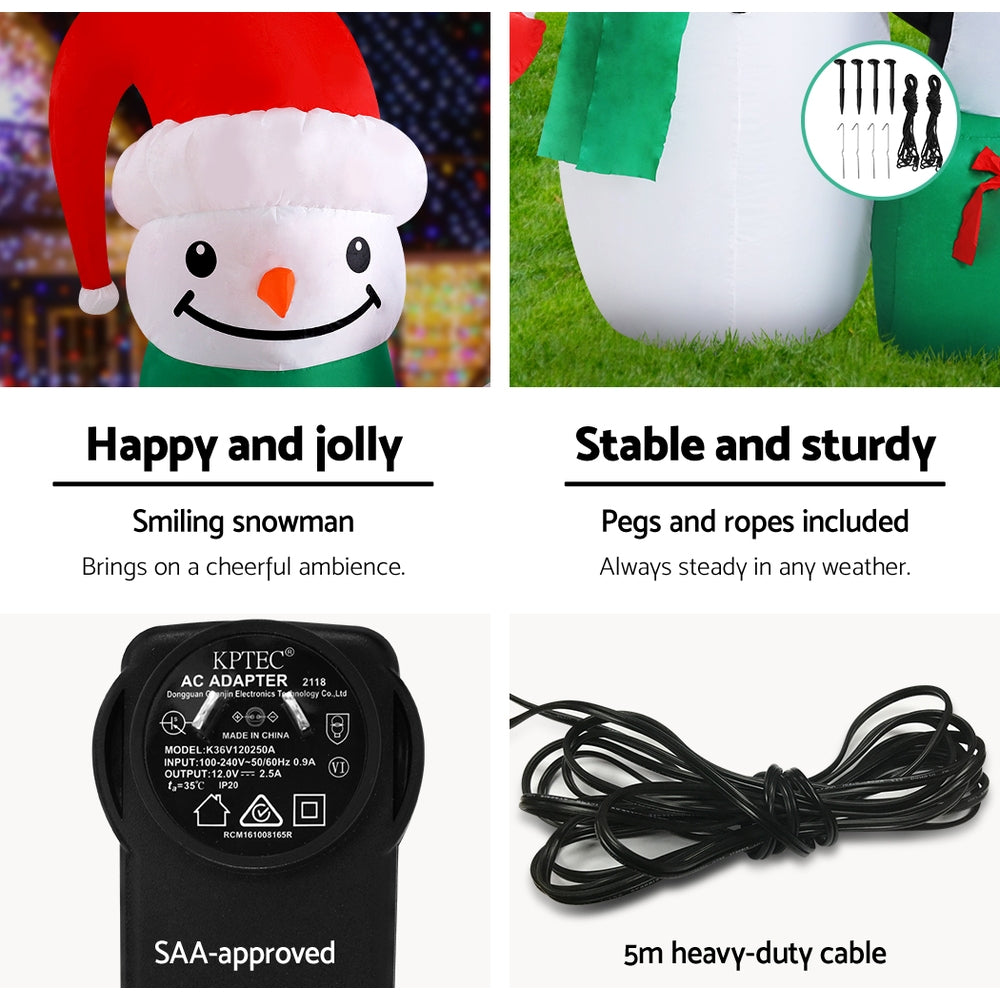 Inflatable Christmas 2.4M Snowman LED Lights Outdoor Decorations