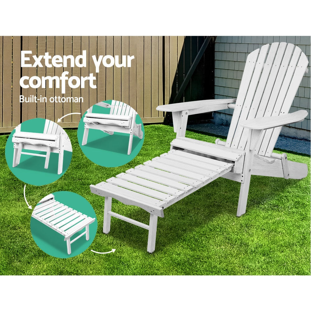 Adirondack Beach Chair with Ottoman - White Outdoor Furniture Fast shipping On sale