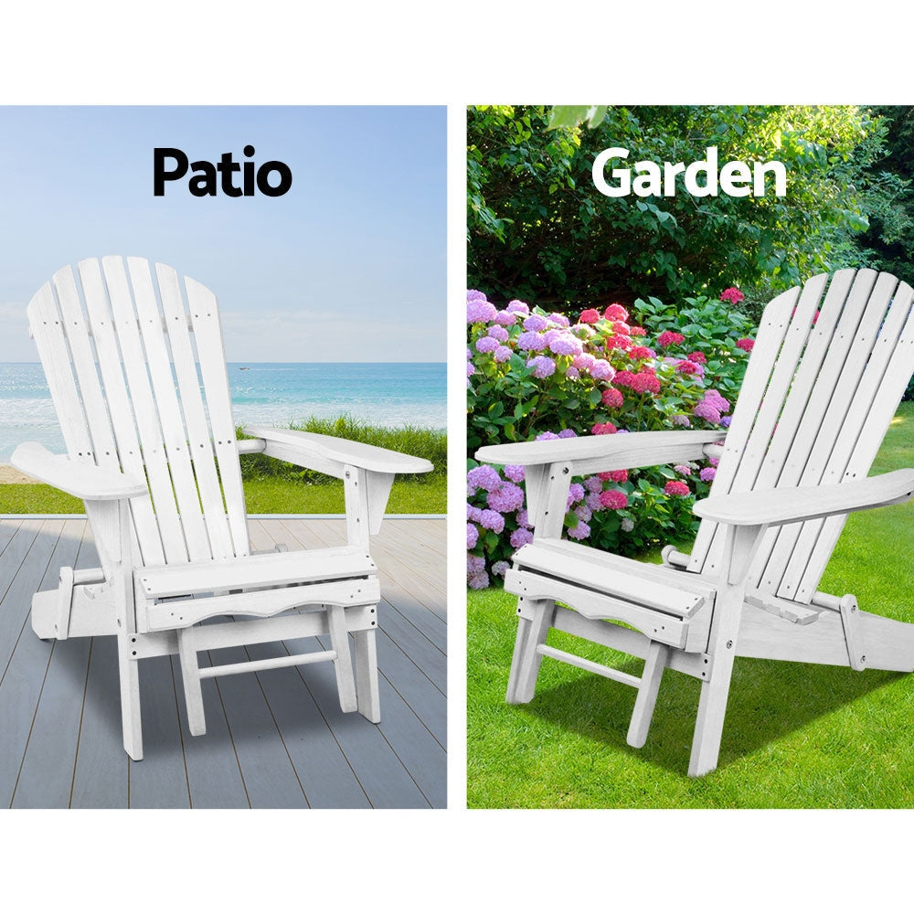 Adirondack Beach Chair with Ottoman - White Outdoor Furniture Fast shipping On sale