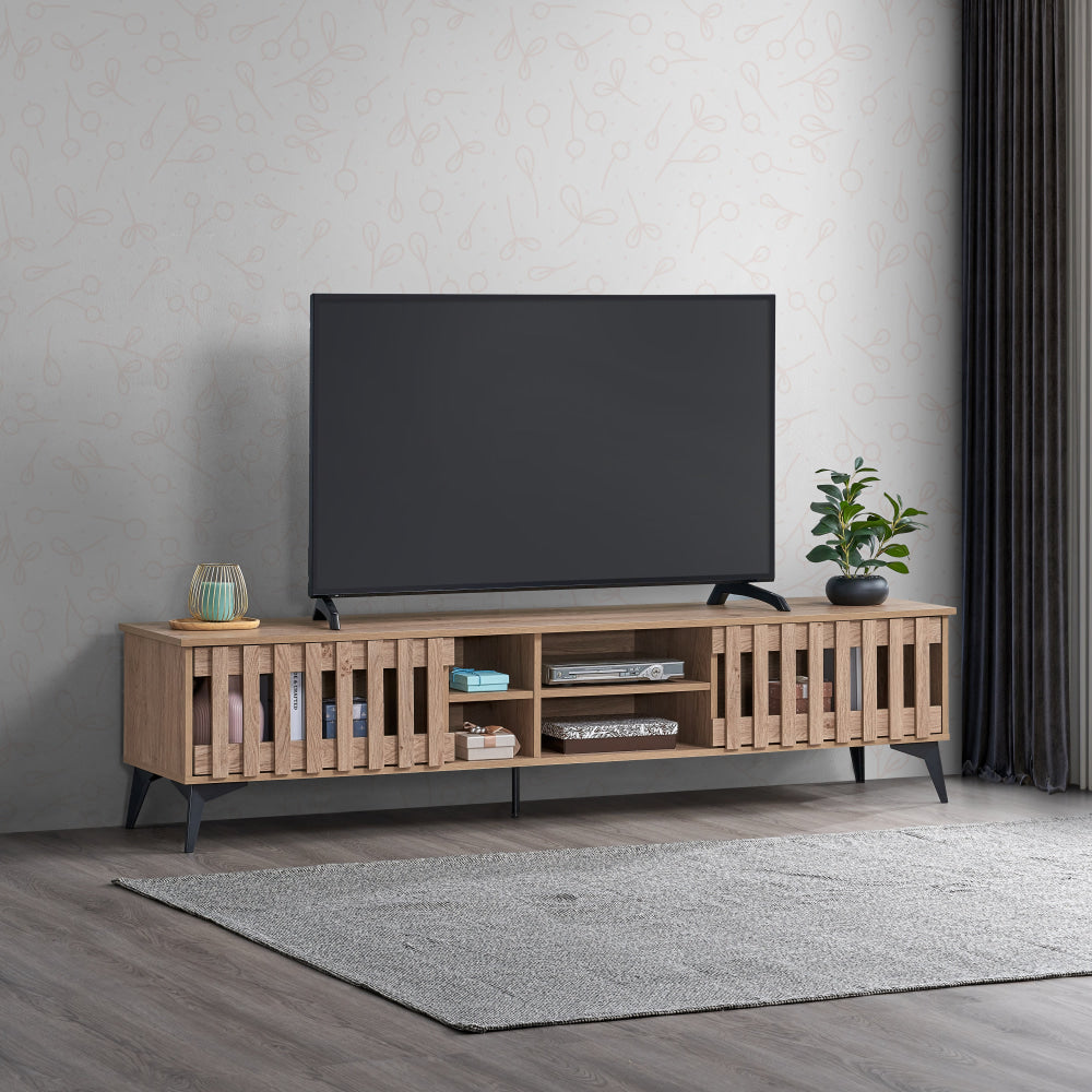 Aidan Wooden Lowline Entertainment Unit TV Stand 180cm 2-Doors Oak Fast shipping On sale