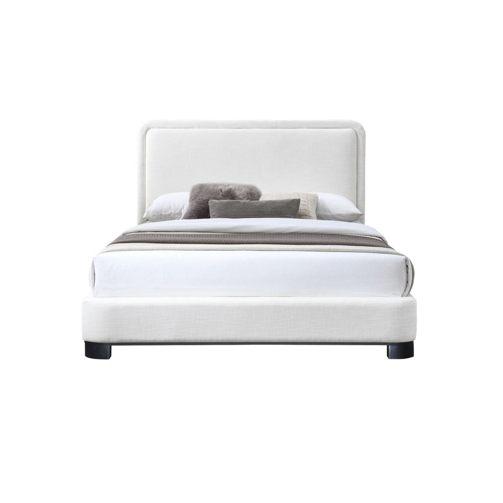 Aika Modern Fabric Bedframe With Bedhead King Size White Bed Frame Fast shipping On sale