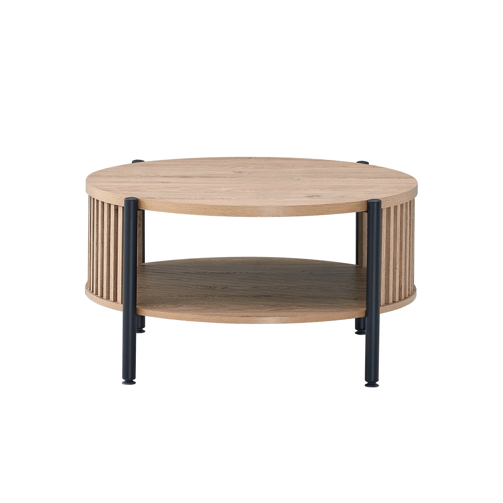 Ailana Wooden Round Open Shelf Coffee Table 80cm Slat Oak Fast shipping On sale