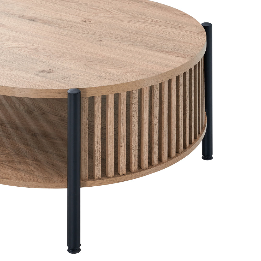 Ailana Wooden Round Open Shelf Coffee Table 80cm Slat Oak Fast shipping On sale