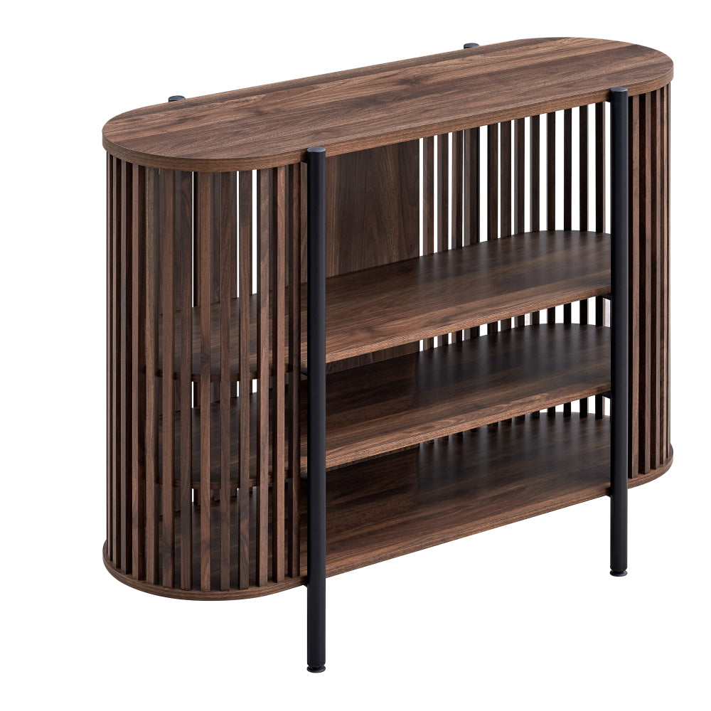 Ailani Wooden Sideboard Buffet Unit Storage Cabinet 3 - Tier Shelves 120cm Slat Walnut & Fast shipping On sale