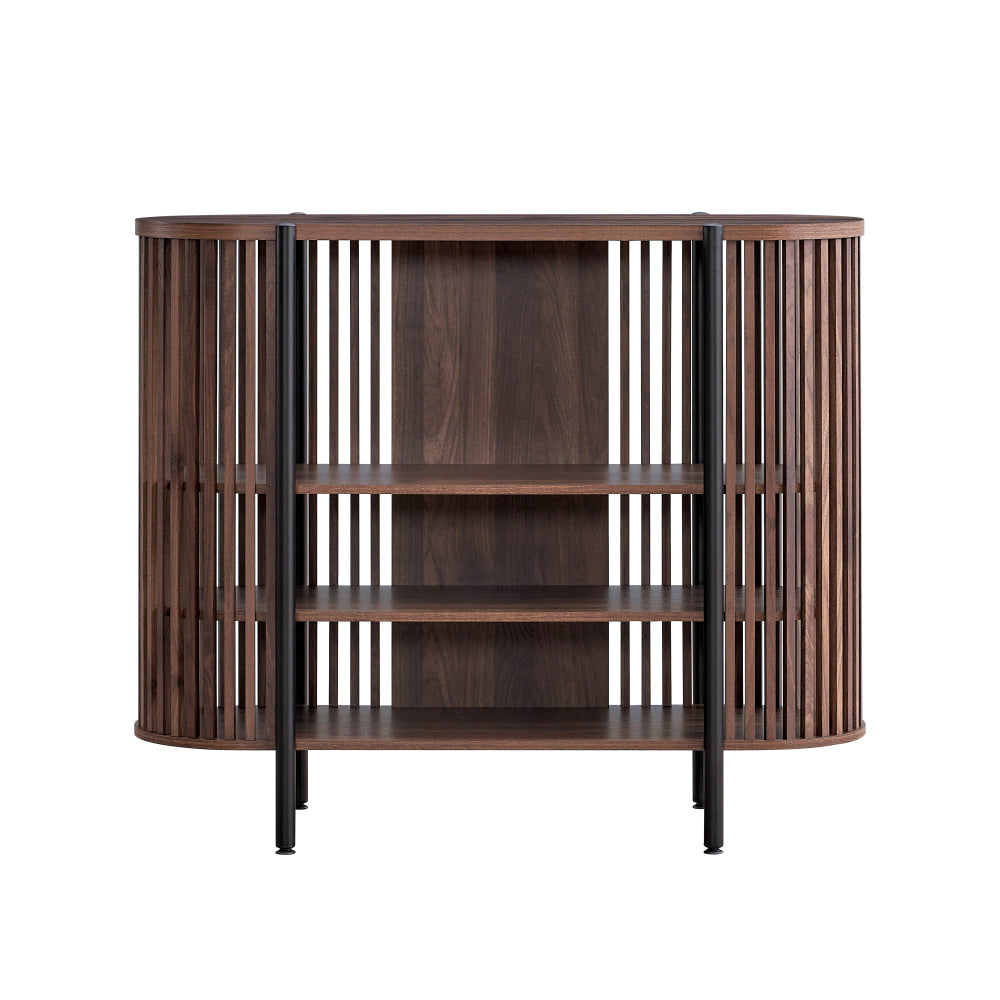 Ailani Wooden Sideboard Buffet Unit Storage Cabinet 3 - Tier Shelves 120cm Slat Walnut & Fast shipping On sale