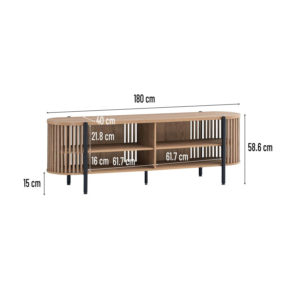 Ailani Wooden TV Stand Entertainment Unit 2-Tier Shelves 180cm Slat Oak Fast shipping On sale