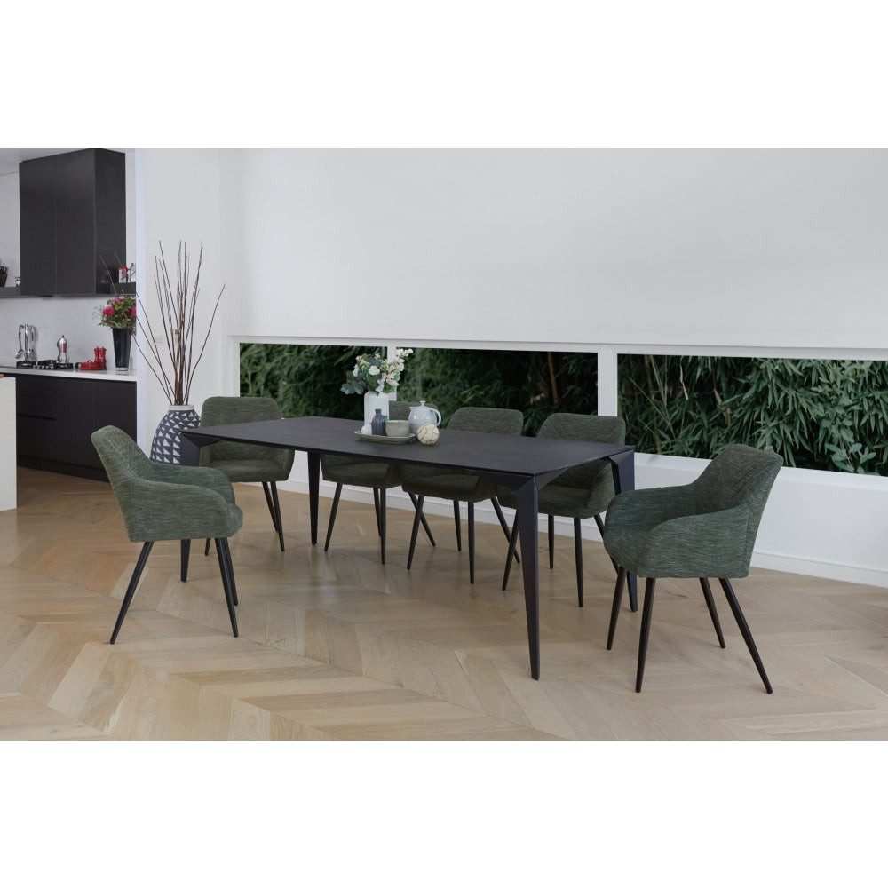 Alexandra Modern Rectangular Kitchen Dining Table Ceramic Metal Frame 200cm - Nero Fast shipping On sale