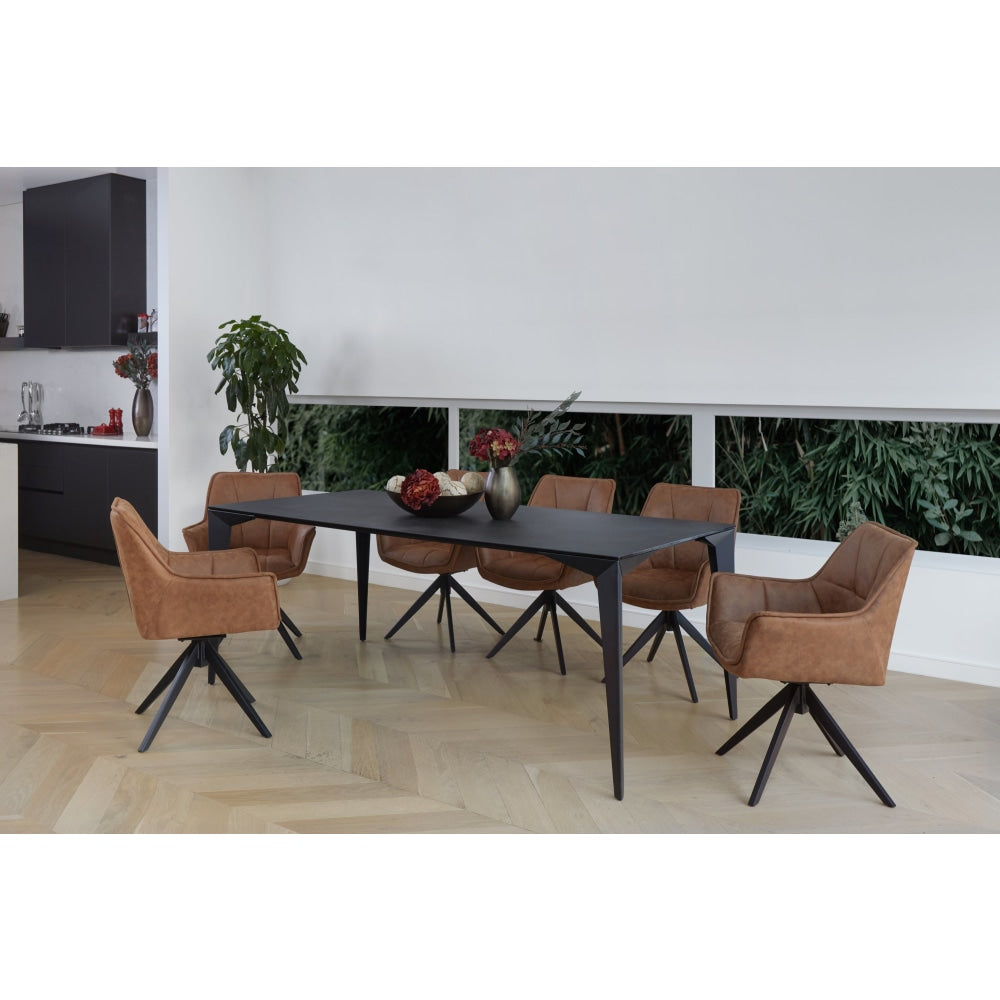 Alexandra Modern Rectangular Kitchen Dining Table Ceramic Metal Frame 200cm - Nero Fast shipping On sale