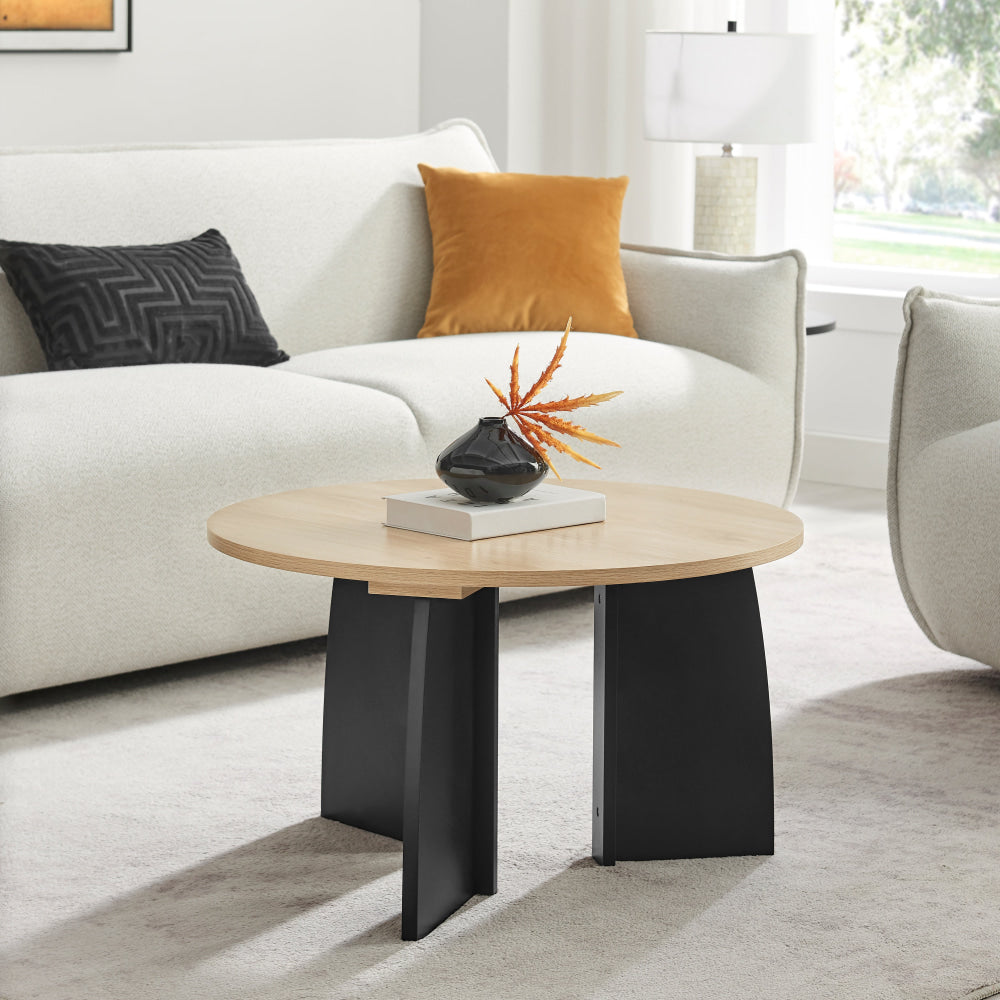 Alfie Wooden Round Coffee Tea Table 70cm Oak/Black Fast shipping On sale