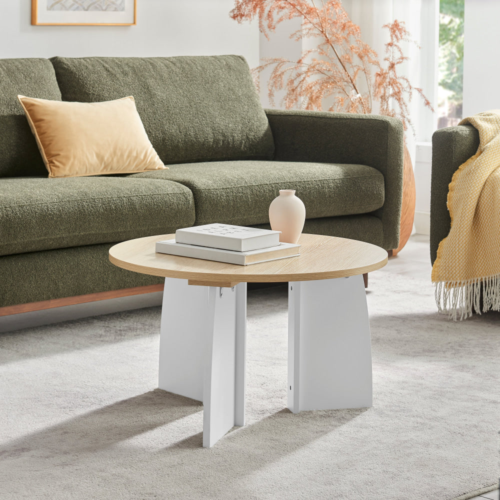 Alfie Wooden Round Coffee Tea Table 70cm oak/White Fast shipping On sale