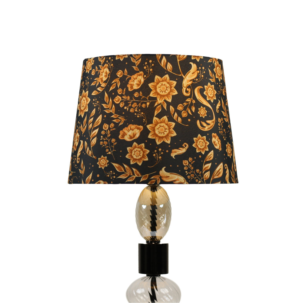 Allegra Flower Fabric Shade Metal Glass Base Desk Table Light Lamp Black Nickel Fast shipping On sale