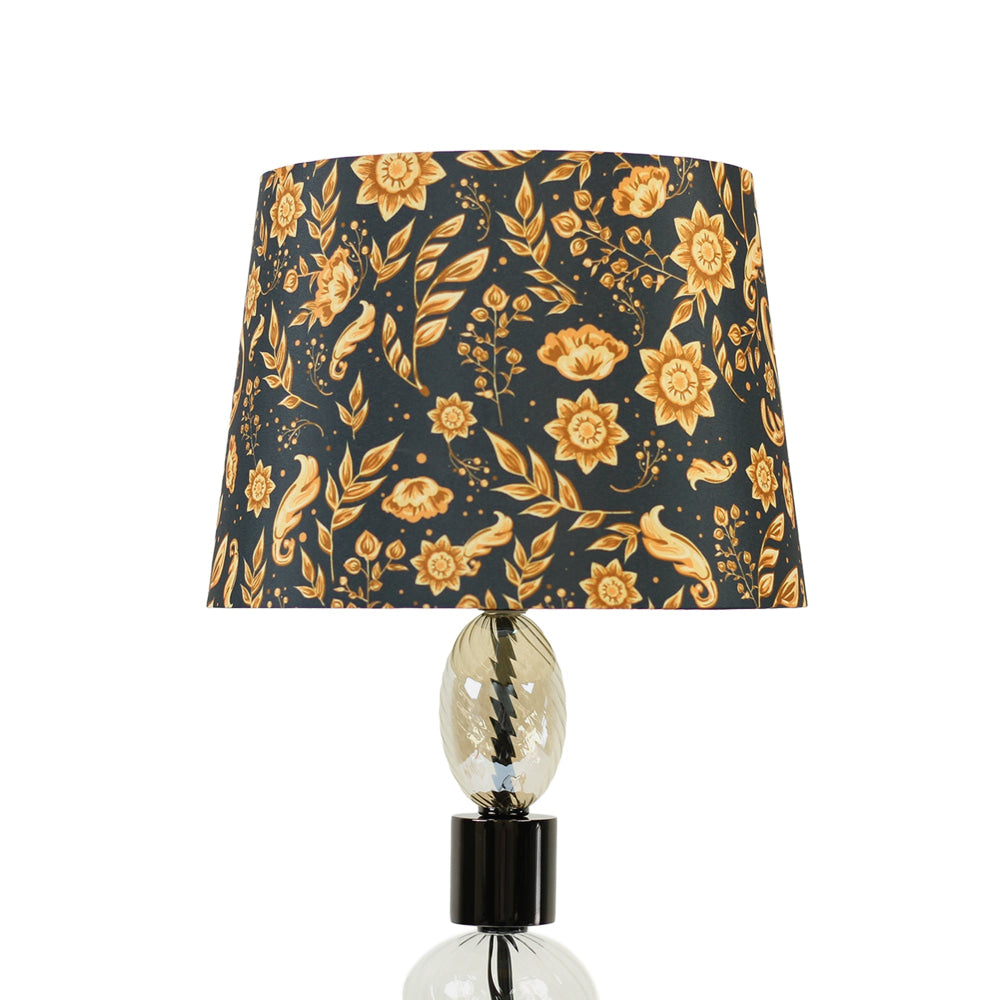 Allegra Flower Fabric Shade Metal Glass Base Desk Table Light Lamp Black Nickel Fast shipping On sale